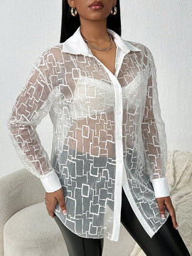 Camisa de malla con botones delanteros y hombros caidos