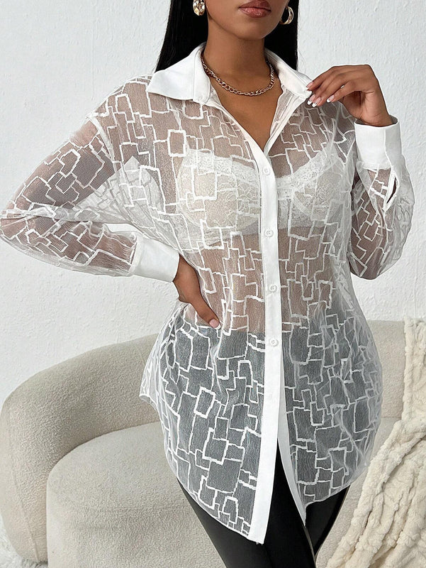 Camisa de malla con botones delanteros y hombros caidos