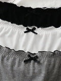 3 piezas/set de bragas informales para mujer con paneles de encaje y ribete acanalado tipo pantalon corto