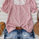 Blusa casual con mangas abullonadas y estampado floral para mujeres