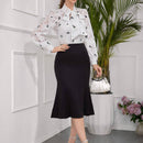 Blusa elegante de manga farol con cuello con recorte, nudo delantero y estampado floral diminuto para primavera/otono