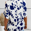 Camisa de trabajo de otono para mujeres maestras con estampado de porcelana azul y blanca