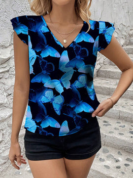 Camisa casual de mujer con estampado total, verano