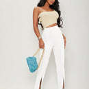 Sxy pantalones largos informales de unicolor con dobladillo dividido para mujeres