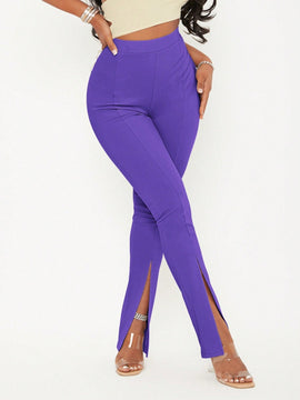 Sxy pantalones largos informales de unicolor con dobladillo dividido para mujeres