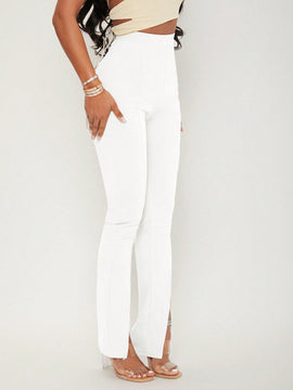 Sxy pantalones largos informales de unicolor con dobladillo dividido para mujeres