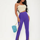 Sxy pantalones largos informales de unicolor con dobladillo dividido para mujeres