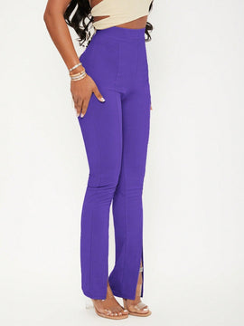 Sxy pantalones largos informales de unicolor con dobladillo dividido para mujeres