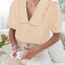 Camisa de cuello Peter Pan con ribete de volantes, manga corta con botones