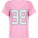 Camiseta de manga corta con estilo de calle, holgada, de cuello asimetrico, con estampado numerico, para mujer