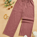 Essnce pantalones casuales de pernera ancha de 7/8 con textura y cintura anudada de unicolor para mujer
