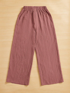 Essnce pantalones casuales de pernera ancha de 7/8 con textura y cintura anudada de unicolor para mujer