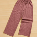 Essnce pantalones casuales de pernera ancha de 7/8 con textura y cintura anudada de unicolor para mujer