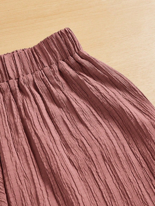 Essnce pantalones casuales de pernera ancha de 7/8 con textura y cintura anudada de unicolor para mujer