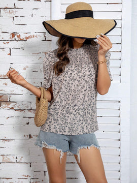 Blusa informal de verano para mujer con mangas de globo y estampado floral pequeno