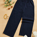 Essnce pantalones casuales de pernera ancha de 7/8 con textura y cintura anudada de unicolor para mujer