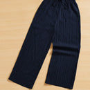 Essnce pantalones casuales de pernera ancha de 7/8 con textura y cintura anudada de unicolor para mujer