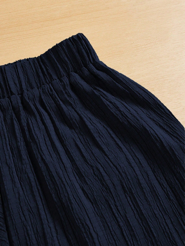 Essnce pantalones casuales de pernera ancha de 7/8 con textura y cintura anudada de unicolor para mujer