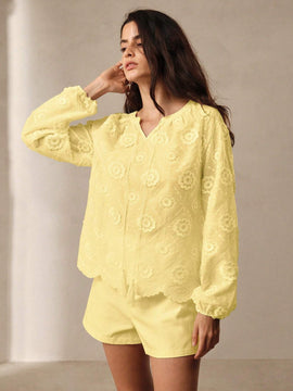 Anewsta Camisa casual de manga larga con cuello en V y lazo delantero con estampado floral para mujer