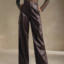 Anewsta pantalon cargo de pierna recta de moda moderno para mujer