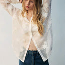 Blusa casual de manga larga con cuello bordado para mujer, elegante y suave
