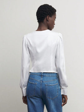 Blusa elegante con nudo en la parte delantera para oficina para mujer