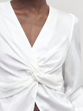 Blusa elegante con nudo en la parte delantera para oficina para mujer