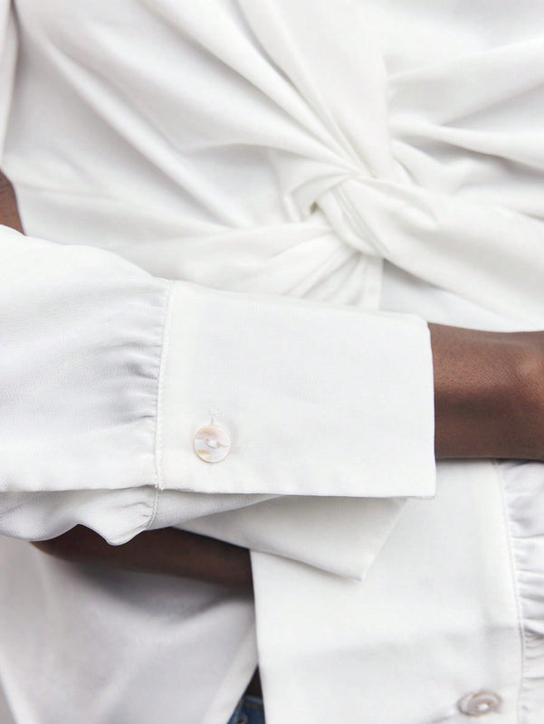 Blusa elegante con nudo en la parte delantera para oficina para mujer