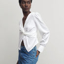 Blusa elegante con nudo en la parte delantera para oficina para mujer