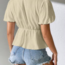 Blusa plisada de manga corta con escote en V para mujer, para uso casual diario