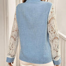 Blusa de manga larga con efecto de mezclilla y ribete de encaje en contraste (estampado aleatorio) para mujer