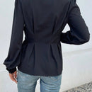 Blusa elegante de manga larga con cintura cenida, de malla transparente con estampado floral patchwork (estampado aleatorio)