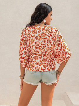 Rusttydustty Camisa corta casual de cuello cuadrado blanco bohemio para vacaciones