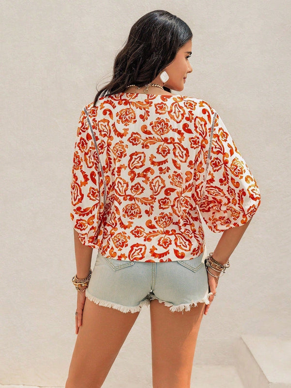 Rusttydustty Camisa corta casual de cuello cuadrado blanco bohemio para vacaciones