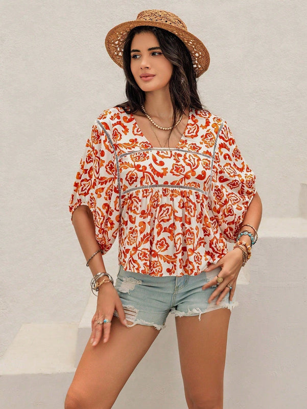 Rusttydustty Camisa corta casual de cuello cuadrado blanco bohemio para vacaciones