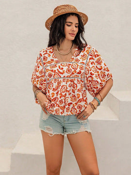 Rusttydustty Camisa corta casual de cuello cuadrado blanco bohemio para vacaciones