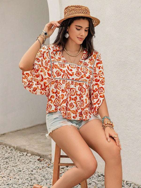 Rusttydustty Camisa corta casual de cuello cuadrado blanco bohemio para vacaciones
