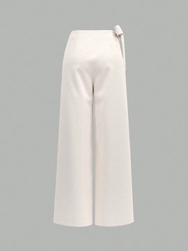 Prive pantalones anchos de cintura alta de apariencia de lino caqui para mujer