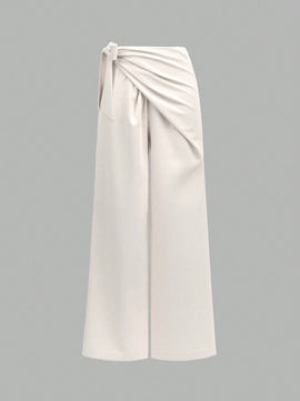 Prive pantalones anchos de cintura alta de apariencia de lino caqui para mujer