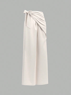 Prive pantalones anchos de cintura alta de apariencia de lino caqui para mujer