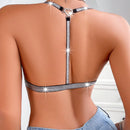 Sujetador inalambrico sexy y comodo para mujer con encaje y cinta metalica brillante