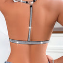 Sujetador inalambrico sexy y comodo para mujer con encaje y cinta metalica brillante