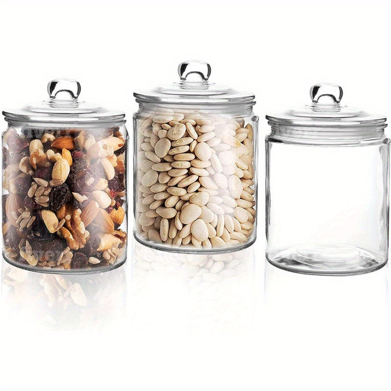 Tres Paquetes de 1L, Dos Paquetes de 2L, Tarros de vidrio sellados para harina, pasta, dulces, comida para perros, snacks, etc. | Tarros de almacenamiento de vidrio para cocina y despensa