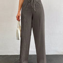 Tall pantalones largos de unicolor con cintura larga y cordon para mujeres altas