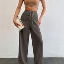 Tall pantalones largos de unicolor con cintura larga y cordon para mujeres altas