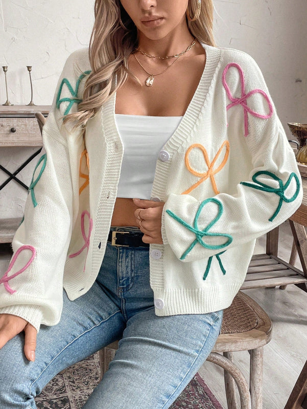 Frenchy cardigan de punto con diseno de mono colorido, elegante y de moda