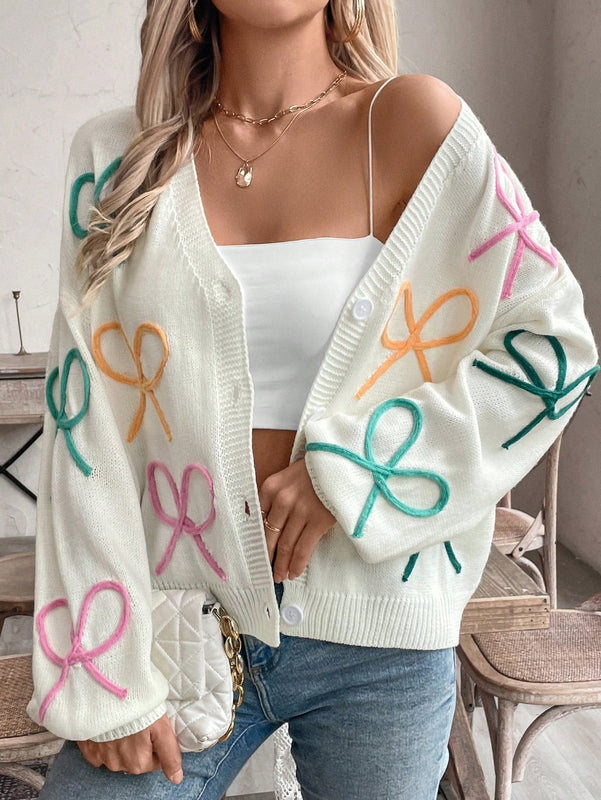 Frenchy cardigan de punto con diseno de mono colorido, elegante y de moda