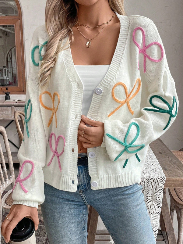 Frenchy cardigan de punto con diseno de mono colorido, elegante y de moda
