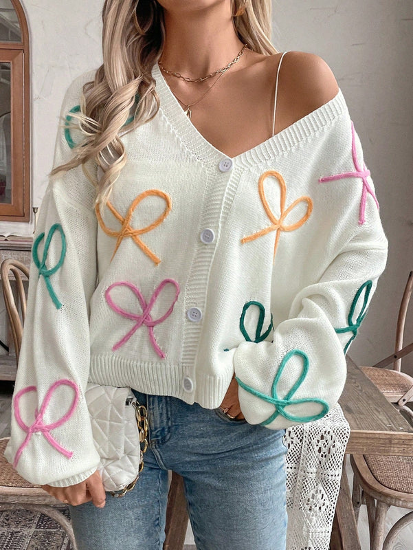 Frenchy cardigan de punto con diseno de mono colorido, elegante y de moda