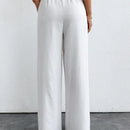 Mujeres pantalones rojos palazzo de pierna ancha con cintura elastica 339